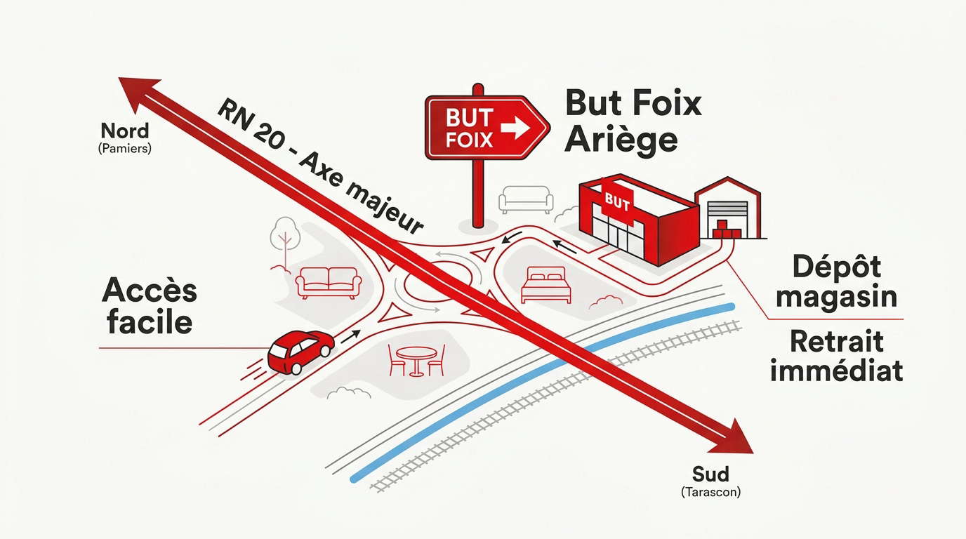 Accès routier au magasin But de Foix en Ariège
