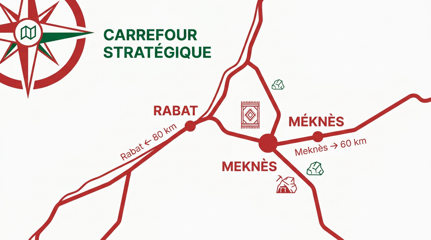 Carte de Khémisset au Maroc située entre Rabat et Meknès