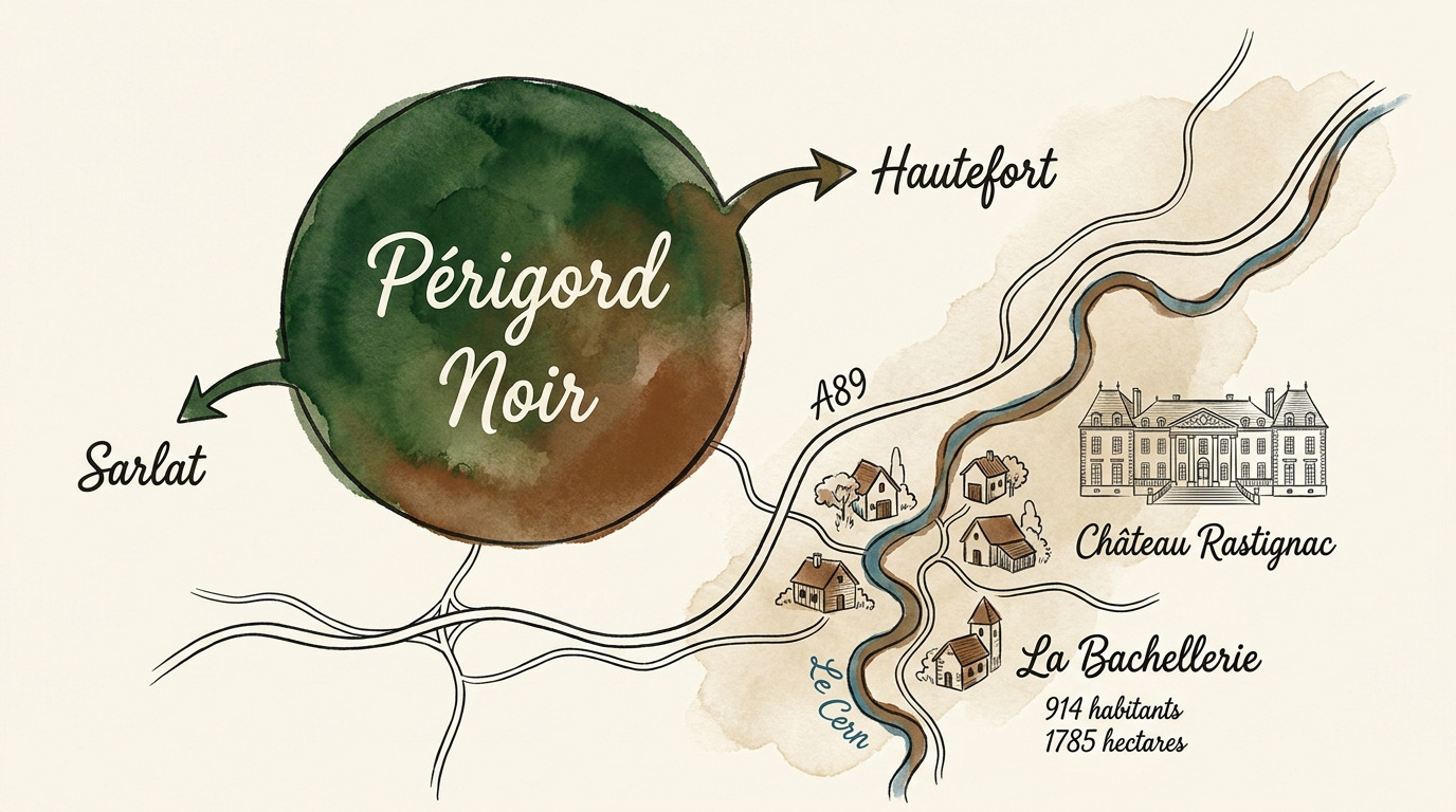 Carte du Périgord Noir avec La Bachellerie et l'A89