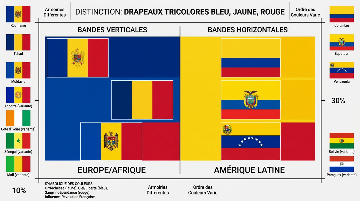 Comparaison visuelle des drapeaux tricolores bleu jaune rouge verticaux et horizontaux