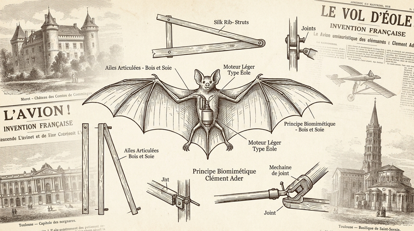 Invention aéronautique de Clément Ader inspirée par l'anatomie d'une chauve-souris