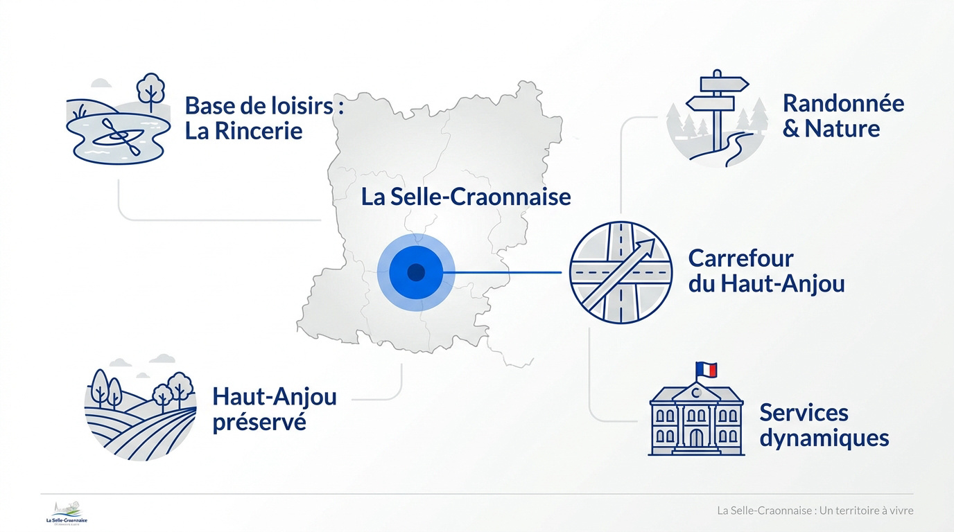 Vue aérienne de la commune de La Selle-Craonnaise en Mayenne