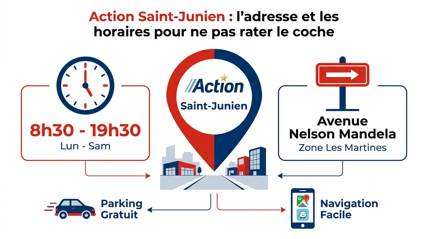 Entrée du magasin Action à Saint-Junien dans la zone commerciale les Martines