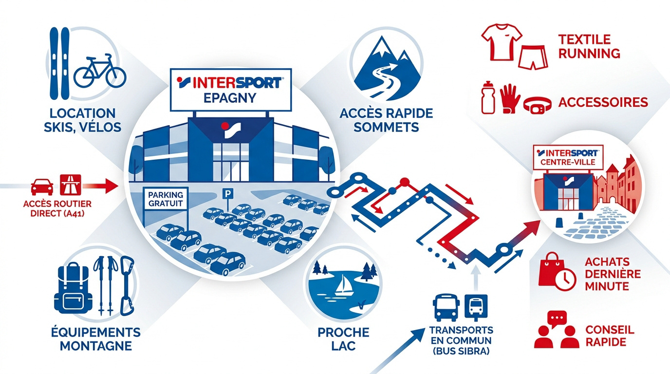 Magasin Intersport Annecy Epagny avec équipements de sport et montagne