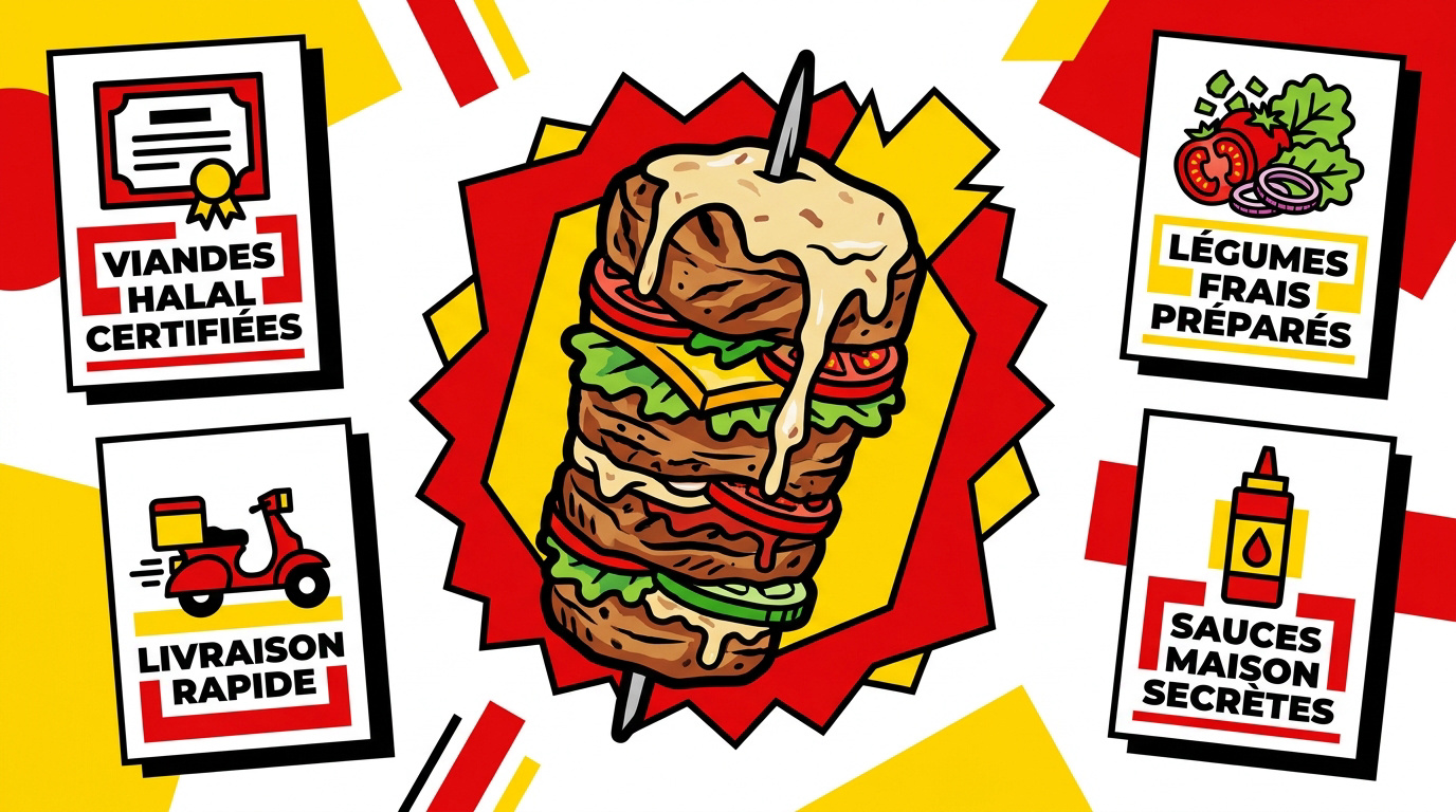 Kebab gourmand avec viande halal et crudités fraîches chez Doner King