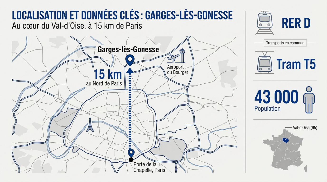 Carte de localisation et données clés de Garges-lès-Gonesse dans le Val-d'Oise