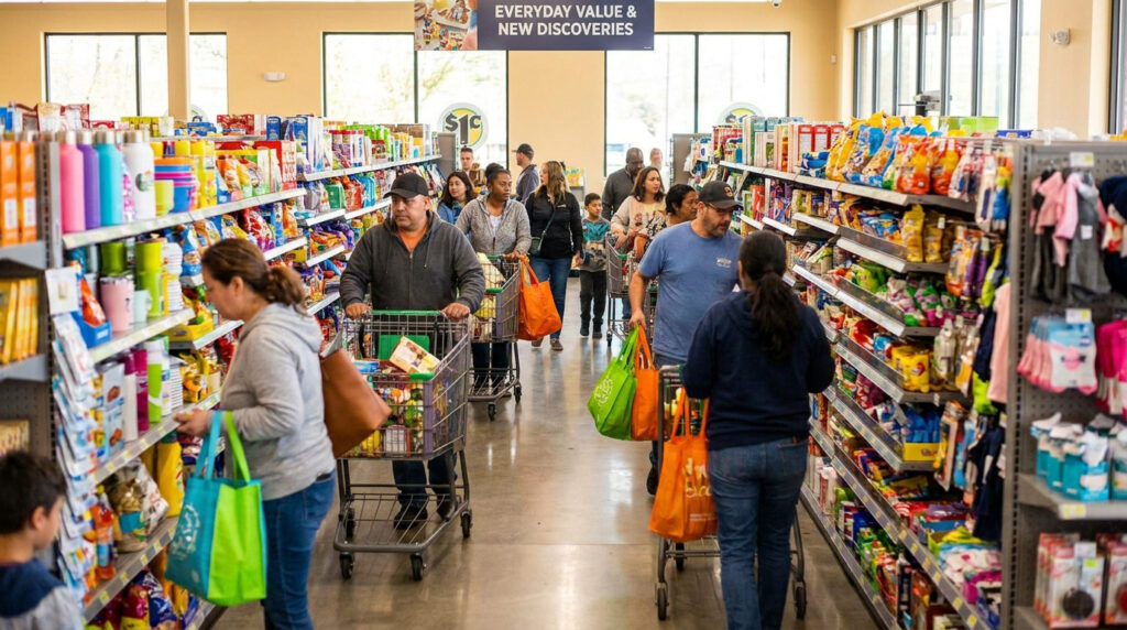 Action Saint-Junien : adresse, horaires et arrivages Des clients font leurs courses avec des caddies dans les allées d'un magasin bien rempli.