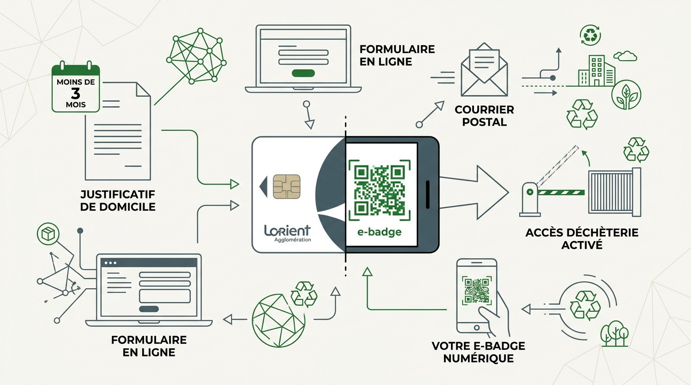 Procédure pour obtenir un e-badge d'accès aux déchèteries de Lorient Agglomération sur smartphone