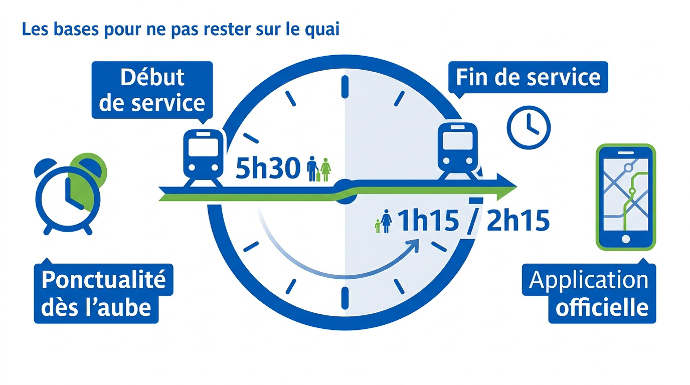 Tableau récapitulatif des horaires du métro parisien matin et soir