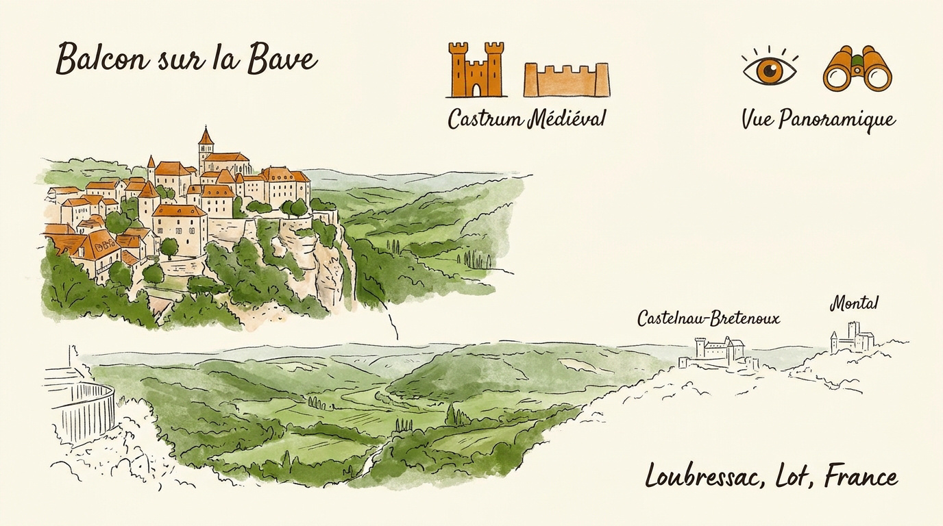 Vue panoramique depuis le village de Loubressac sur la vallée de la Bave