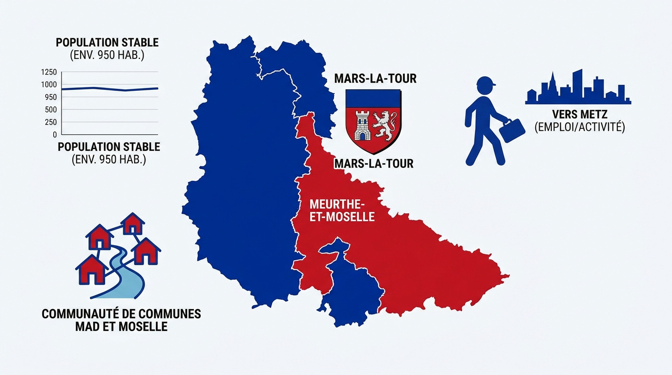 Vue aérienne du village de Mars-la-Tour et ses paysages agricoles
