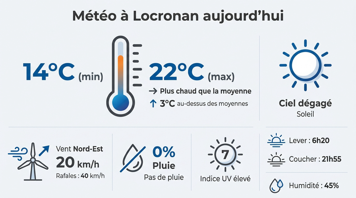 Ciel dégagé et soleil sur le village de Locronan en Bretagne