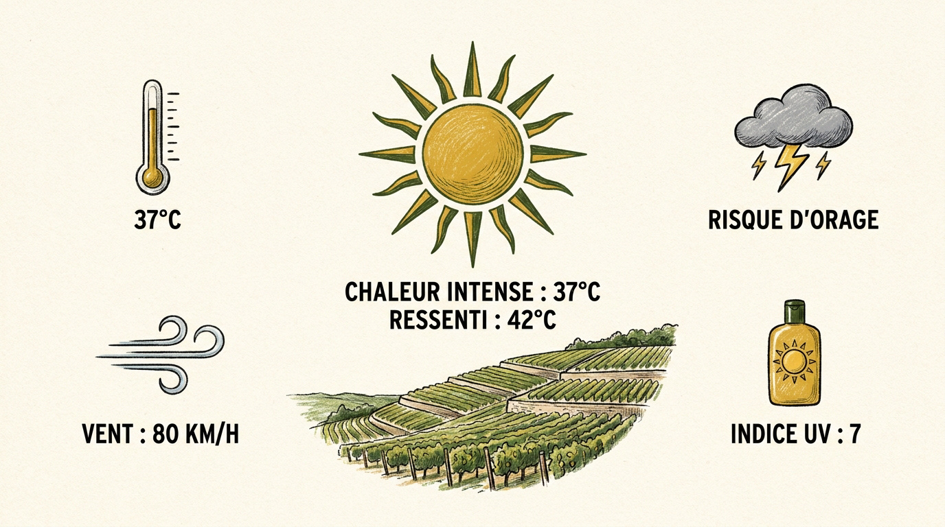 Ciel orageux et chaleur intense sur le vignoble de Chablis sous une météo extrême
