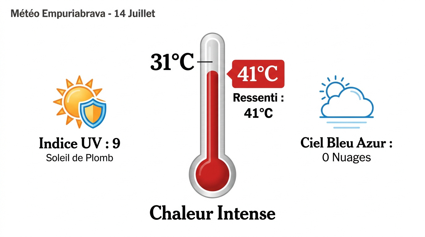 Chaleur intense sous le soleil d'Empuriabrava le 14 juillet