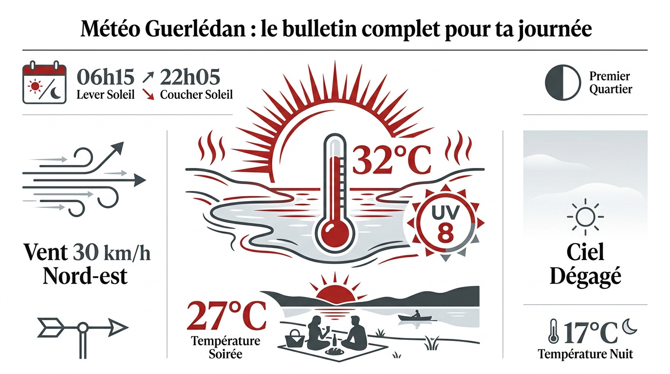 Soleil intense sur le lac de Guerlédan avec une température de 32 degrés