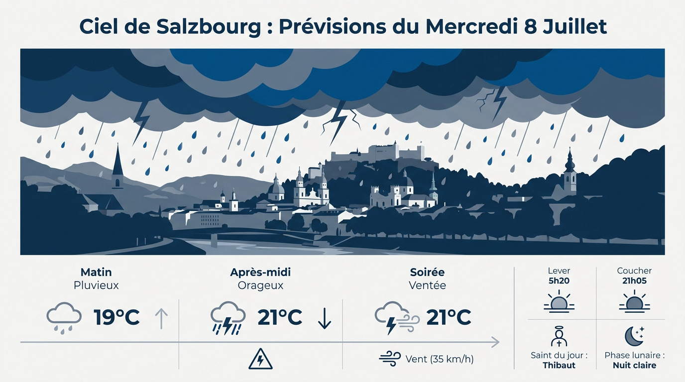 Ciel nuageux et pluie sur la ville de Salzbourg en Autriche le 8 juillet