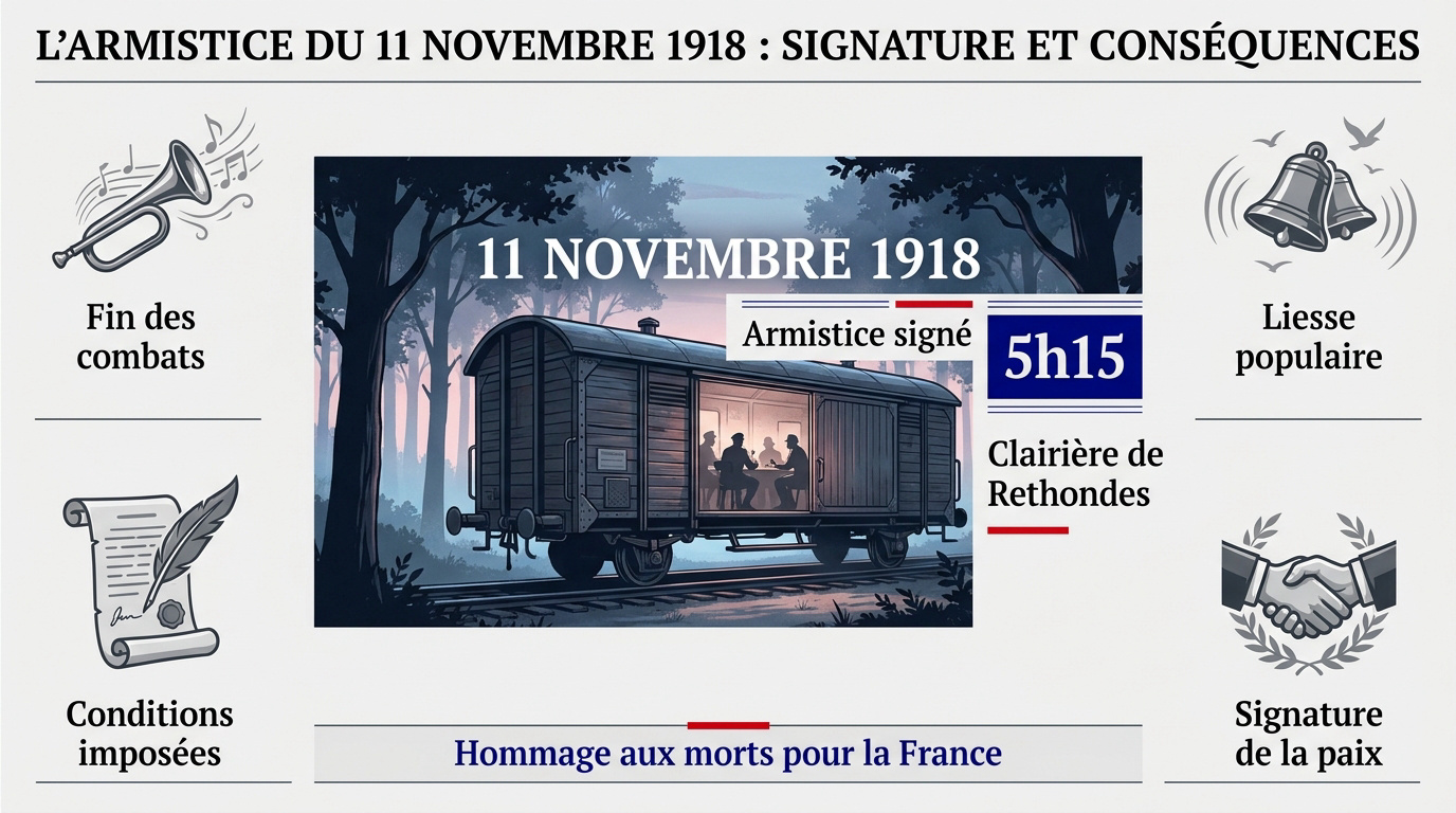 Signature de l'armistice du 11 novembre 1918 dans le wagon de la forêt de Compiègne